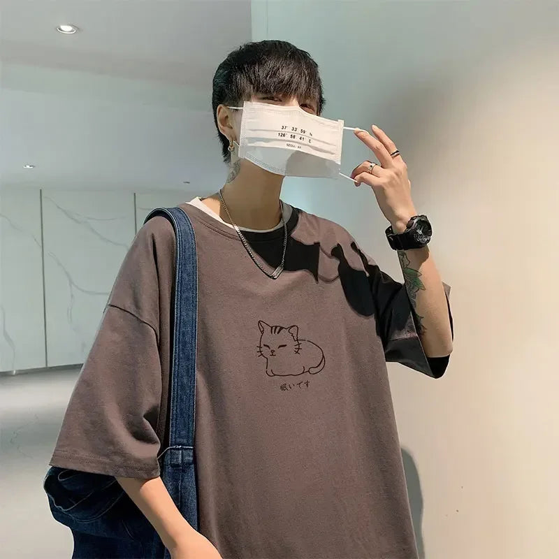 Cat Printed Oversized Korean T-Shirt