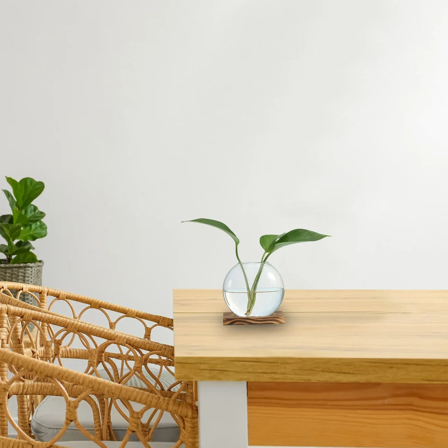 Vintage Glass Vase with Wooden Tray Bud