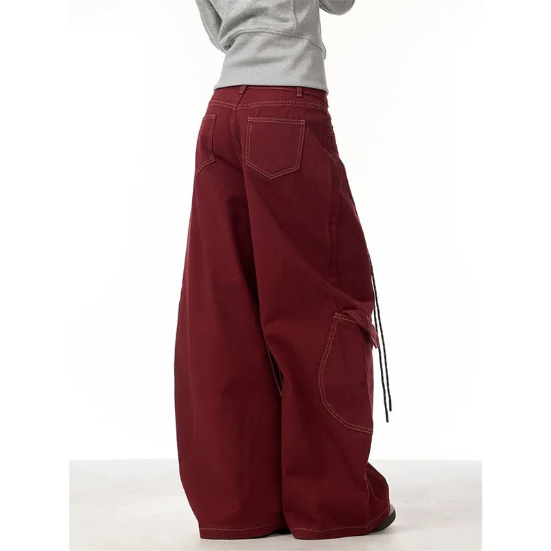 Jeans rectos rojos de cintura alta