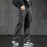 Faded Straight Leg Cargo Jeans