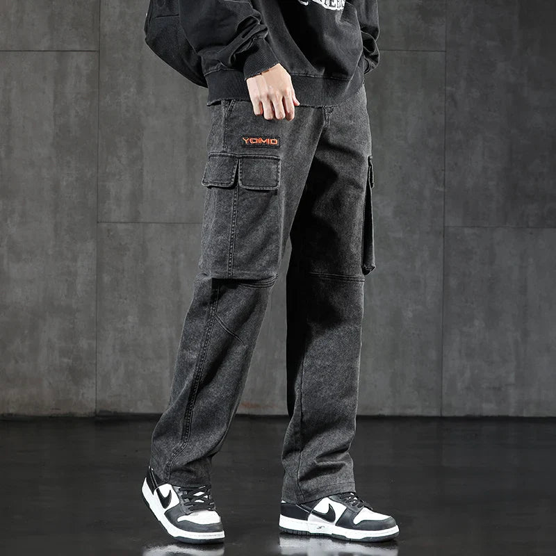 Faded Straight Leg Cargo Jeans