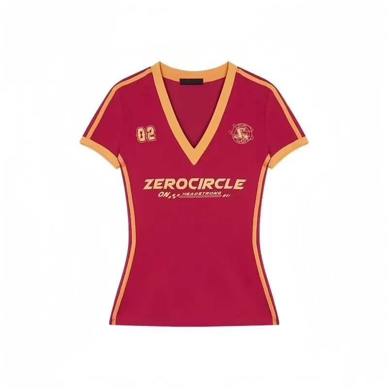 Y2K V Neck Jersey Top