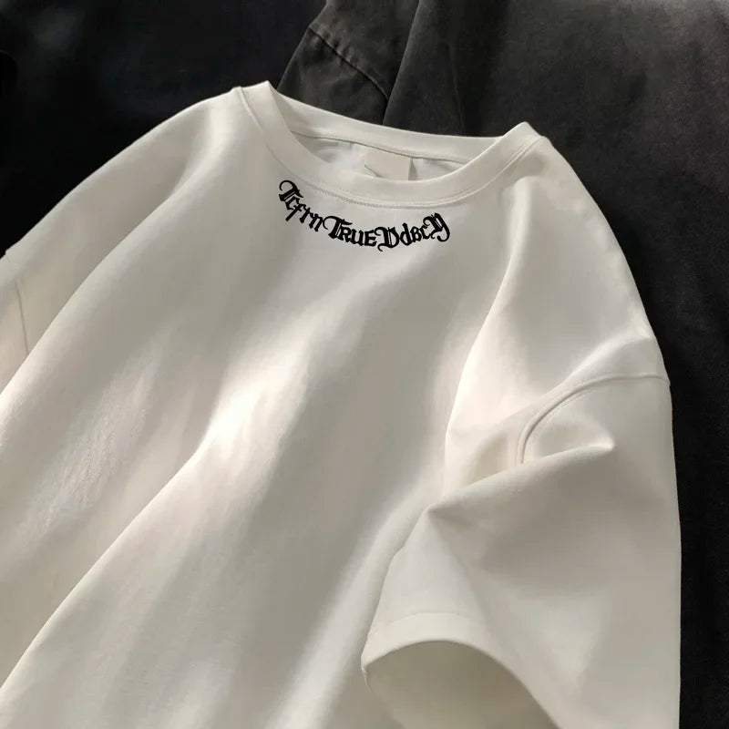 Oversized Letter Embroidery Cotton T-Shirt