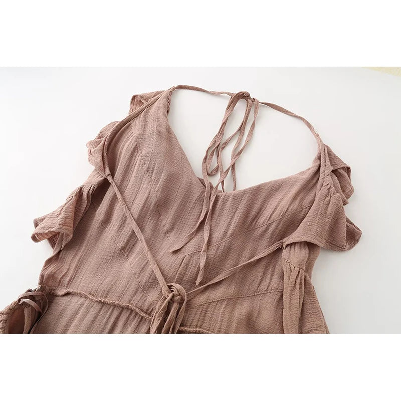 Sexy Brown Backless Mini Dress