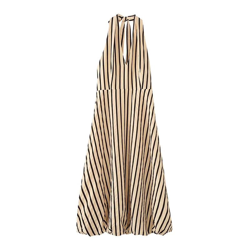 Striped Halter Bubble Maxi Dress