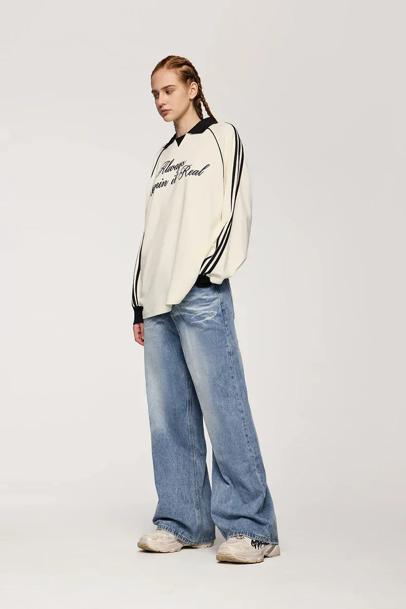Faded Washed Wide Leg Jeans