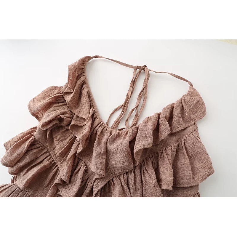 Sexy Brown Backless Mini Dress