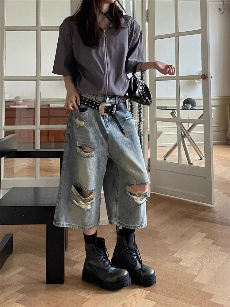 Vintage blaue zerrissene Distressed Jorts