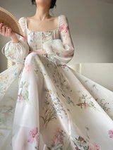 French Floral Chiffon Maxi Dress