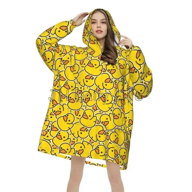 Yellow Cartoon Ducks Oversized Blanket Hoodie