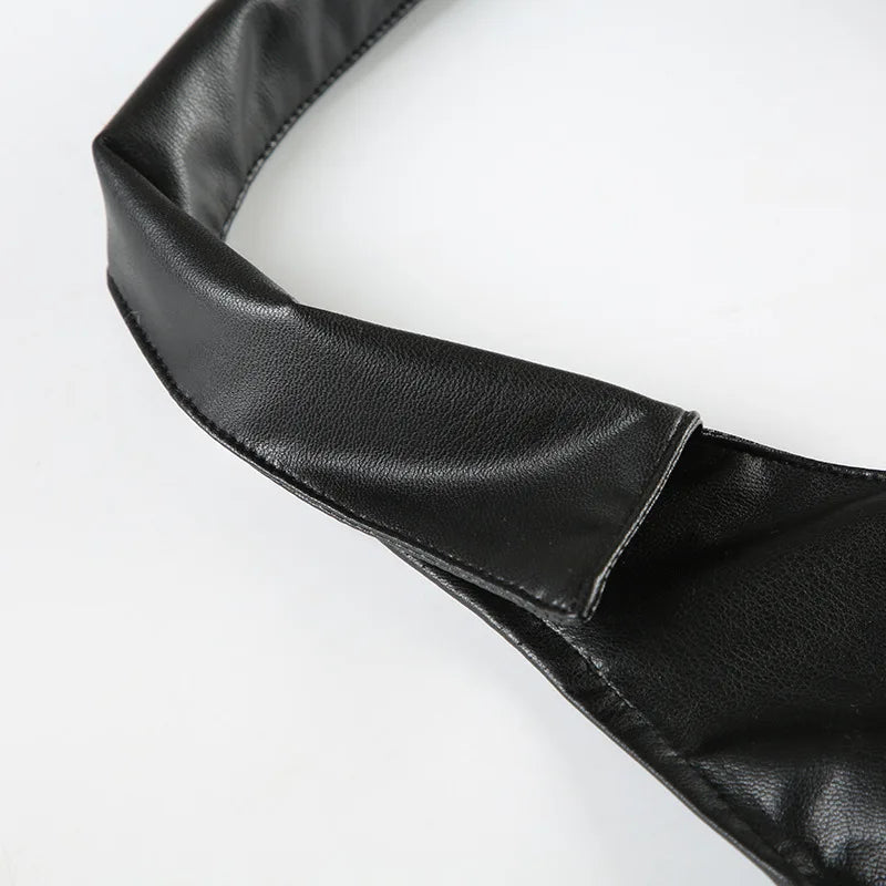 Baddie Faux Leather Halter Crop Top