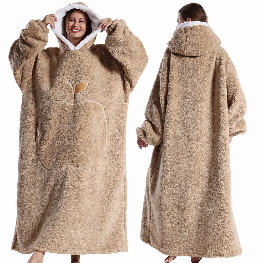 Extra Long Wearable Flannel Hooded Blanket