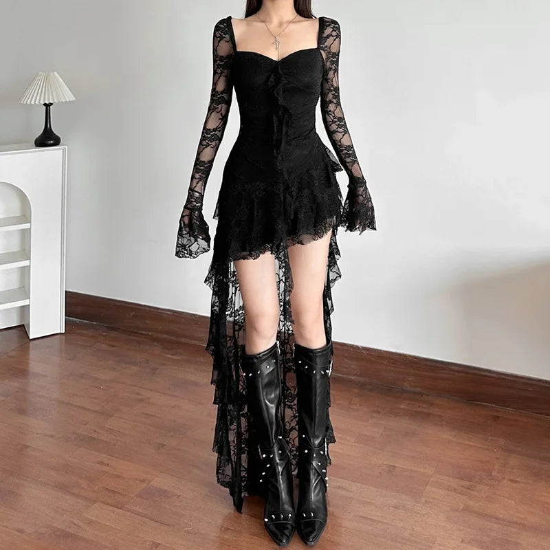 Gothic Lace Flare Sleeve A-line Dress
