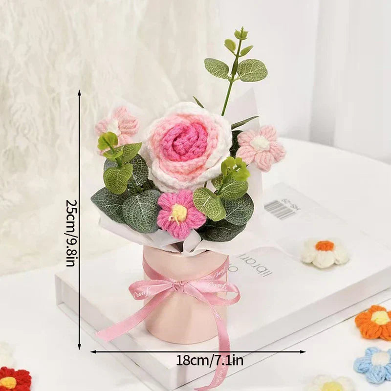 Crochet Flower Bouquet With LED Light String Gift