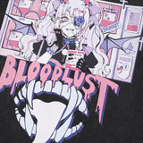 Anime Cartoon Graphic Washed Black T-Shirt