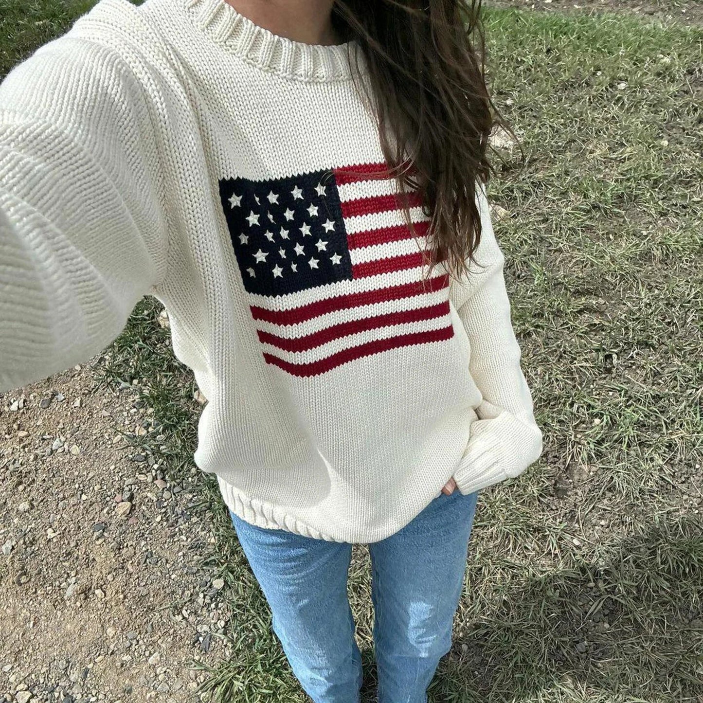 American Flag Print Sweater