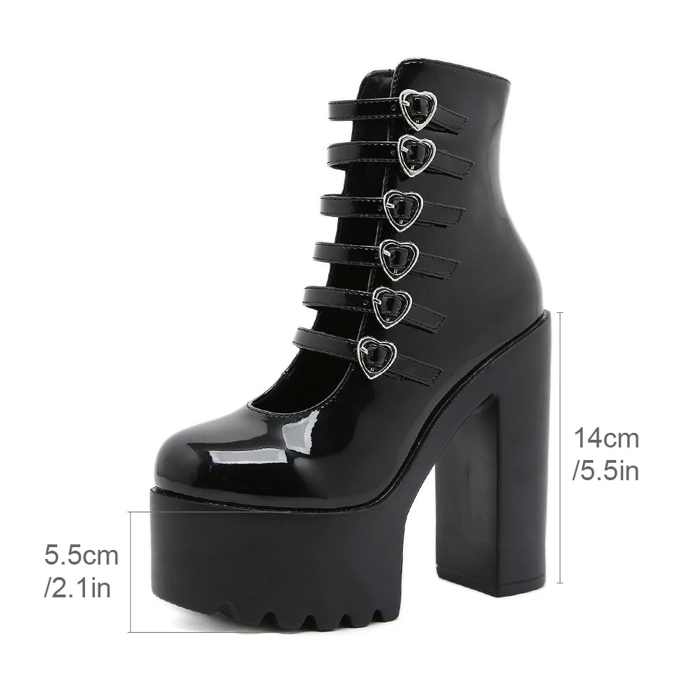 Multi Strap Platform Black Heels