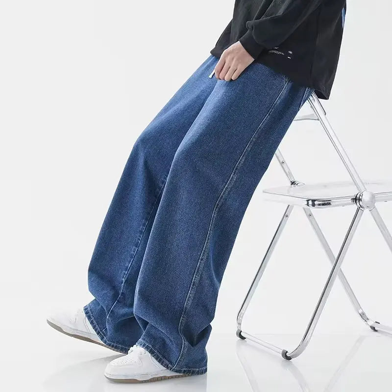 Baggy Elastic Waist Straight Leg Denim Jeans