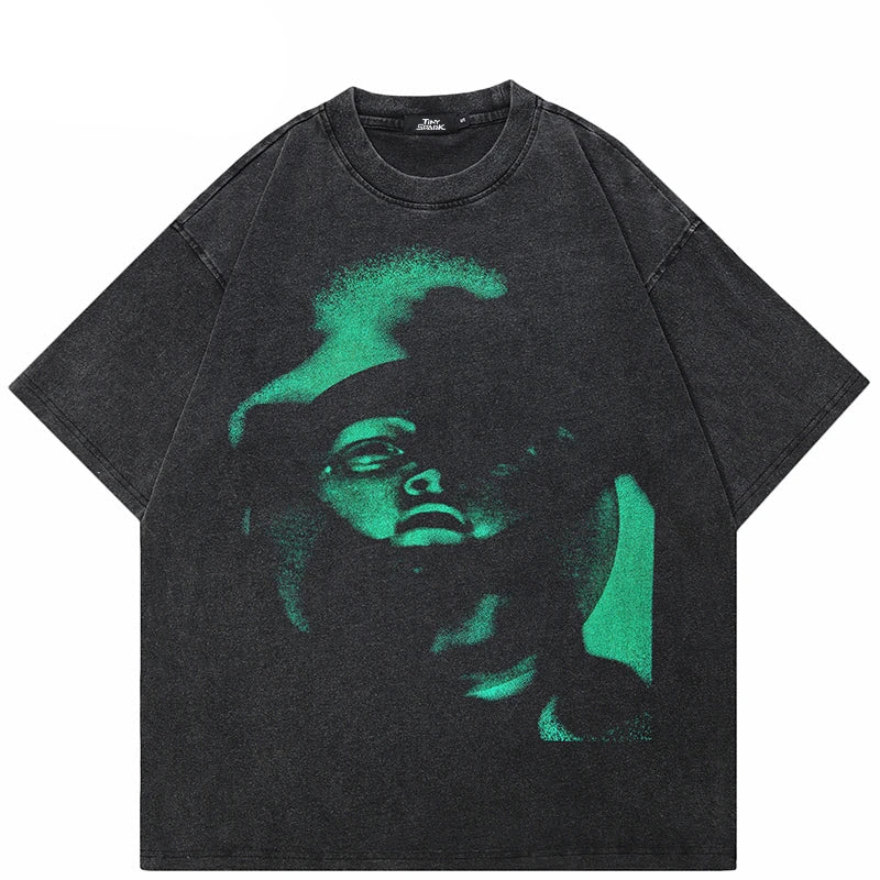 Graphic Face Washed Black T-Shirt