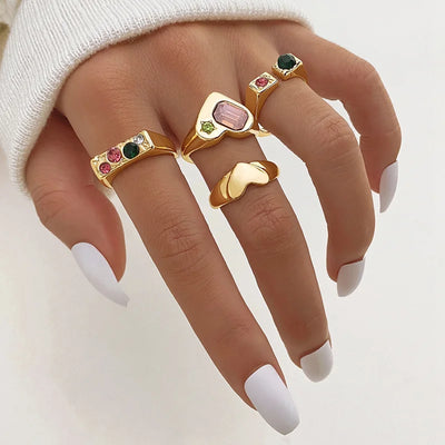 Anillos de corazón suave de piedras preciosas Y2K