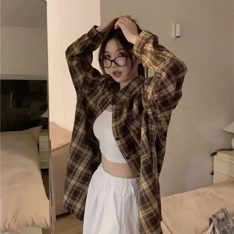 Loose Plaid Lazy Girl Oversized Shirt