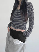 Casual Striped Long-sleeved Hoodie