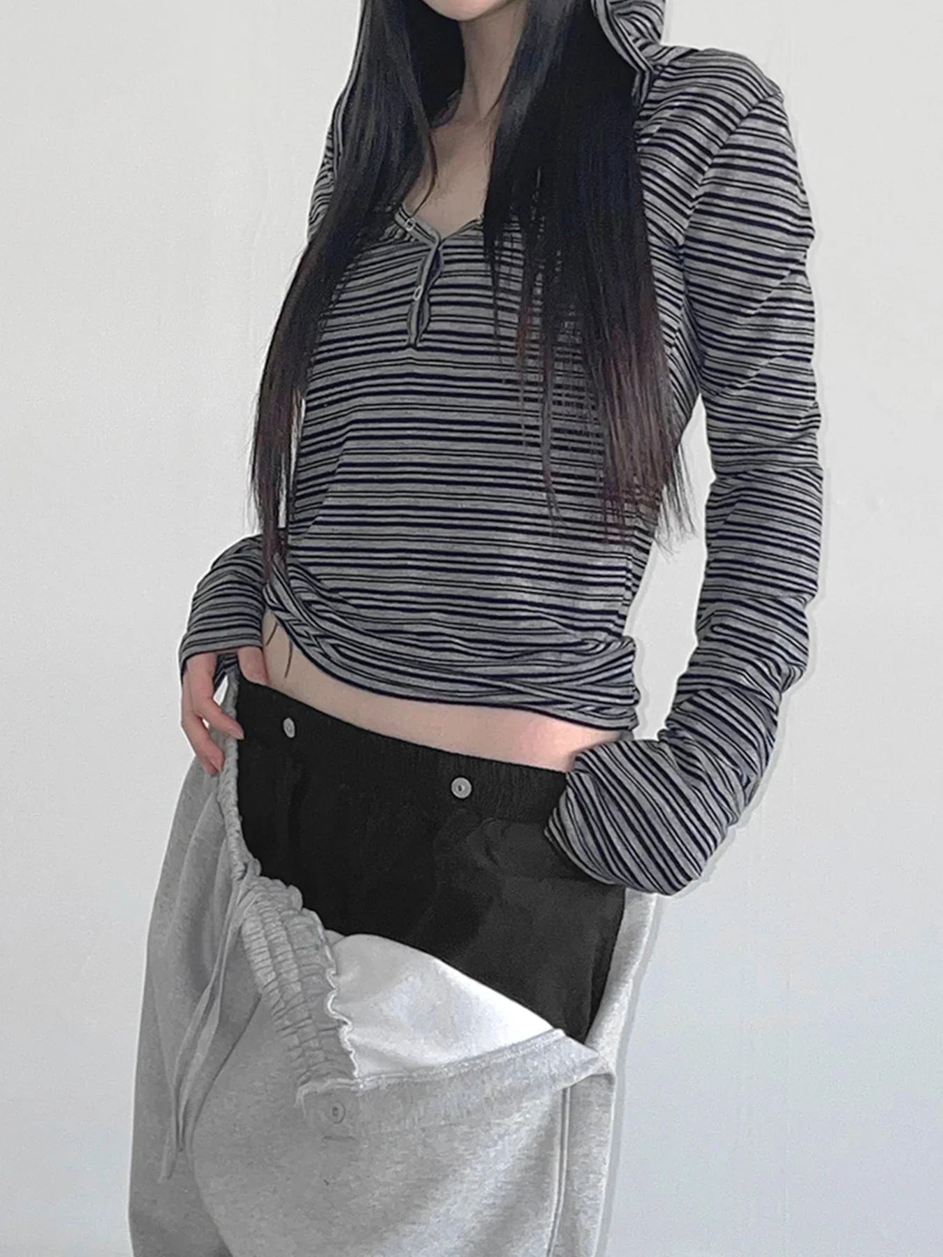 Casual Striped Long-sleeved Hoodie