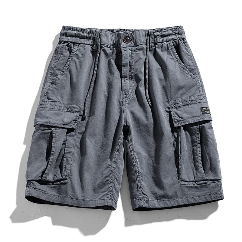 Solid Elastic Waist  Multi Pocket Short
