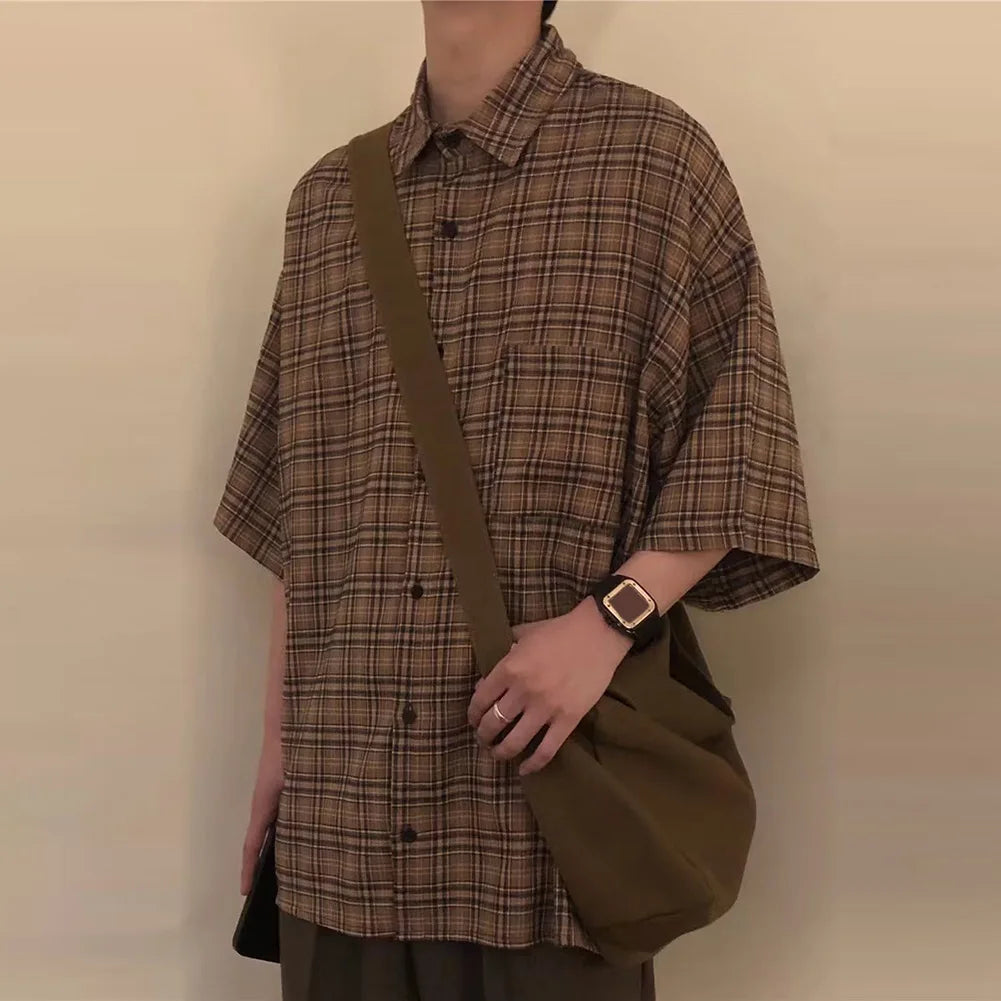 Plaid Loose Vintage Short Sleeve Shirt