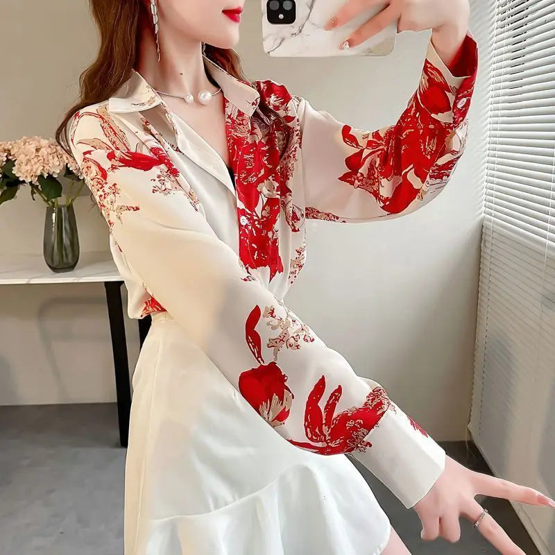 Sweet Printed Button-Up Korean Long Sleeve Shirt