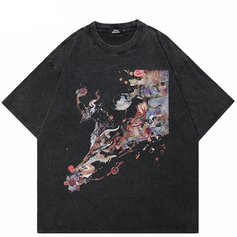 Washed Graphic Print Hip Hop T-Shirt