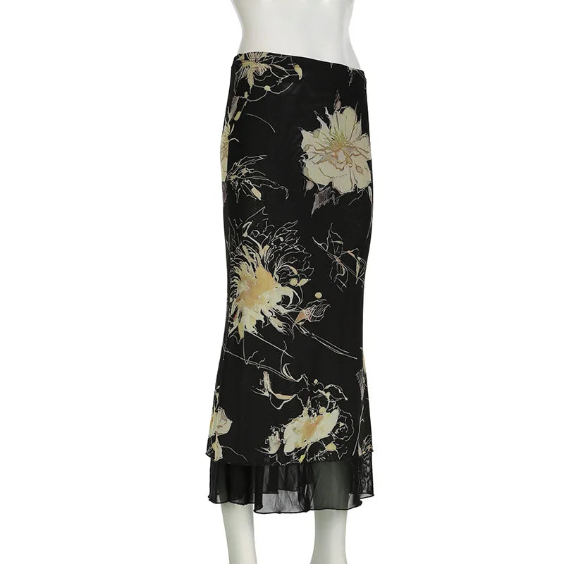 Gothic Aesthetics Double Layer Mesh Maxi Skirt