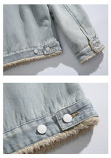 Snow Color Cozy Faux Fur Denim Jacket