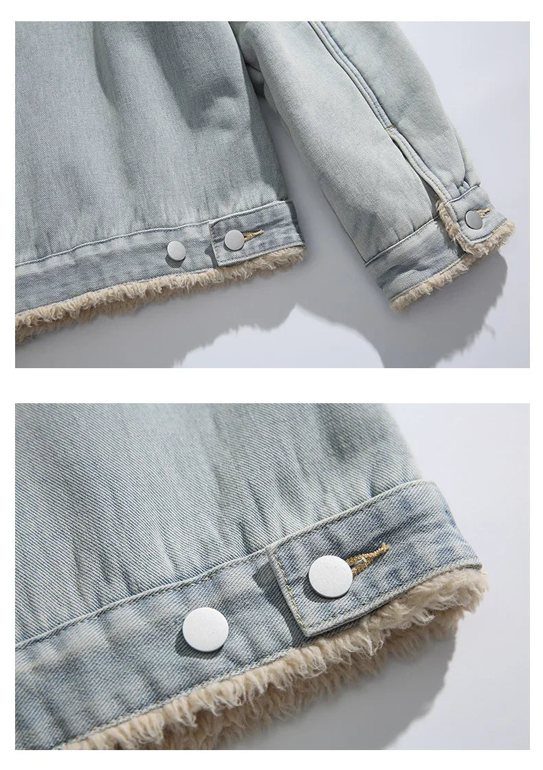 Snow Color Cozy Faux Fur Denim Jacket