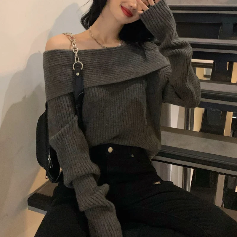 Y2K Schulterfreier Strickpullover
