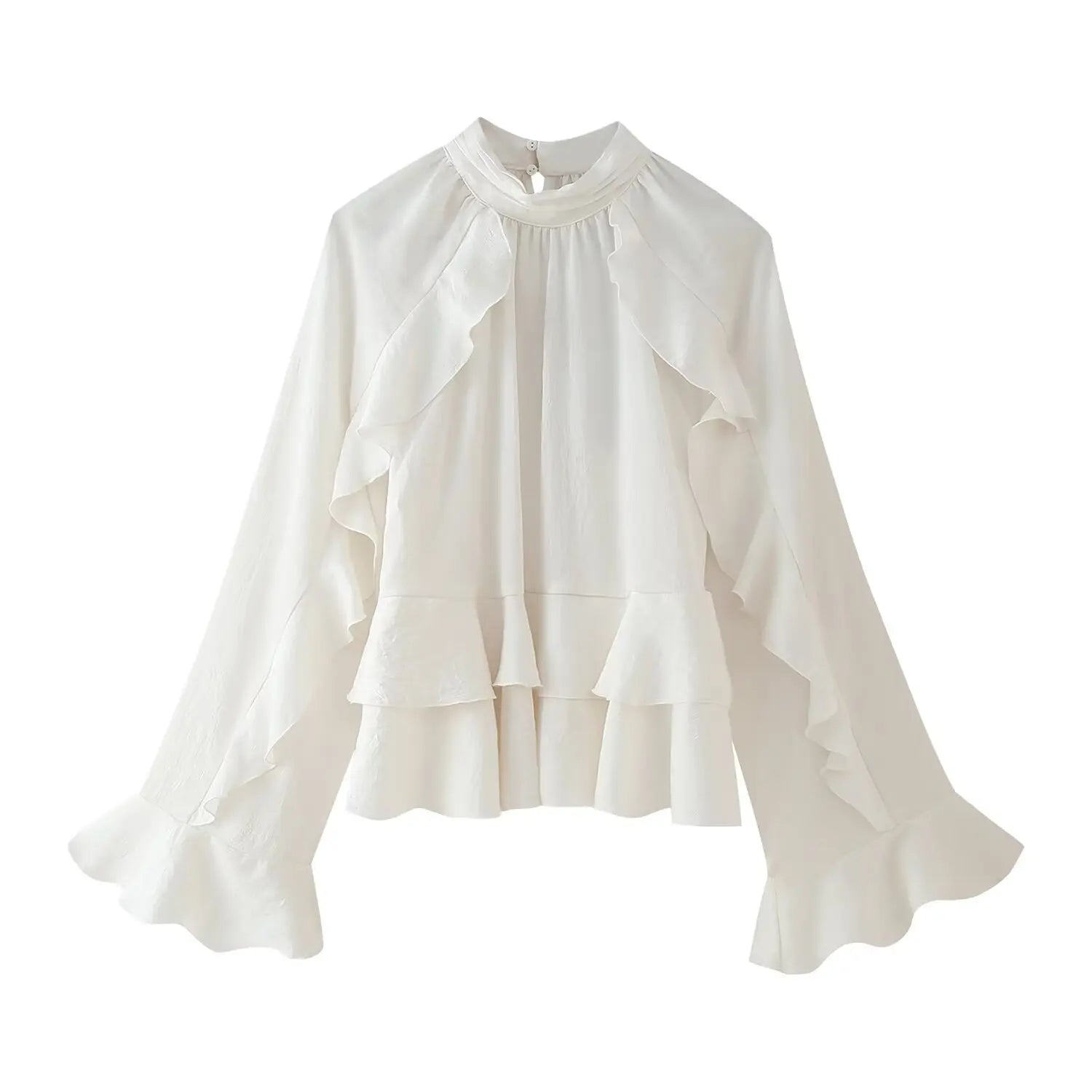 White Ruffle Cropped Blouse