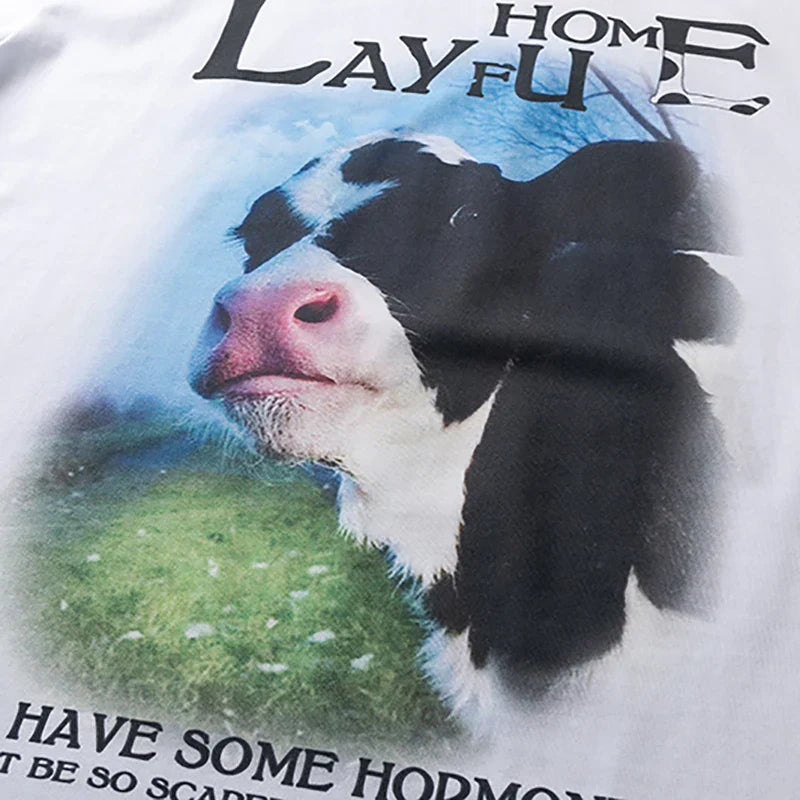 Cow Letter Print Oversized T-shirt