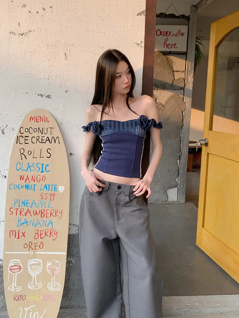 2000s Aesthetic Denim Camisole Crop Top