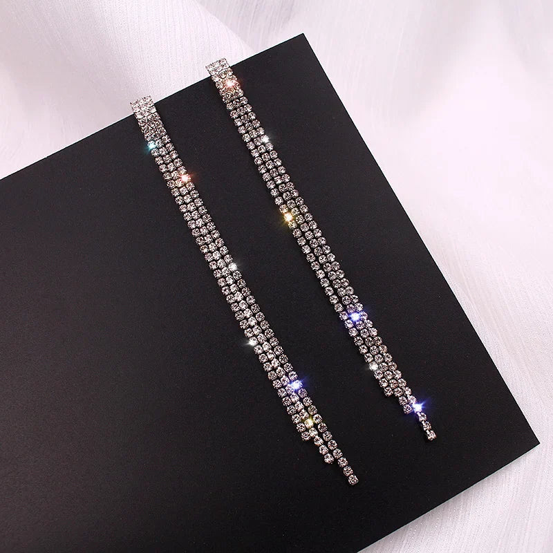 Vintage Strass Lange Glänzende Baumelohrringe