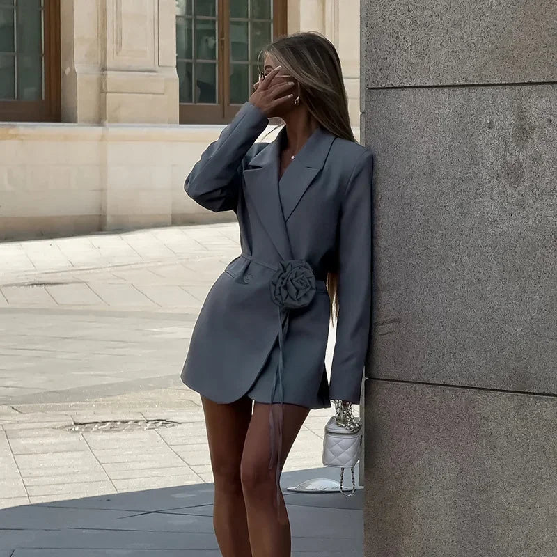 Corporate Girl Belted Rose Mini Dress