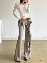 Ruffled Flower Straight Leg Pants