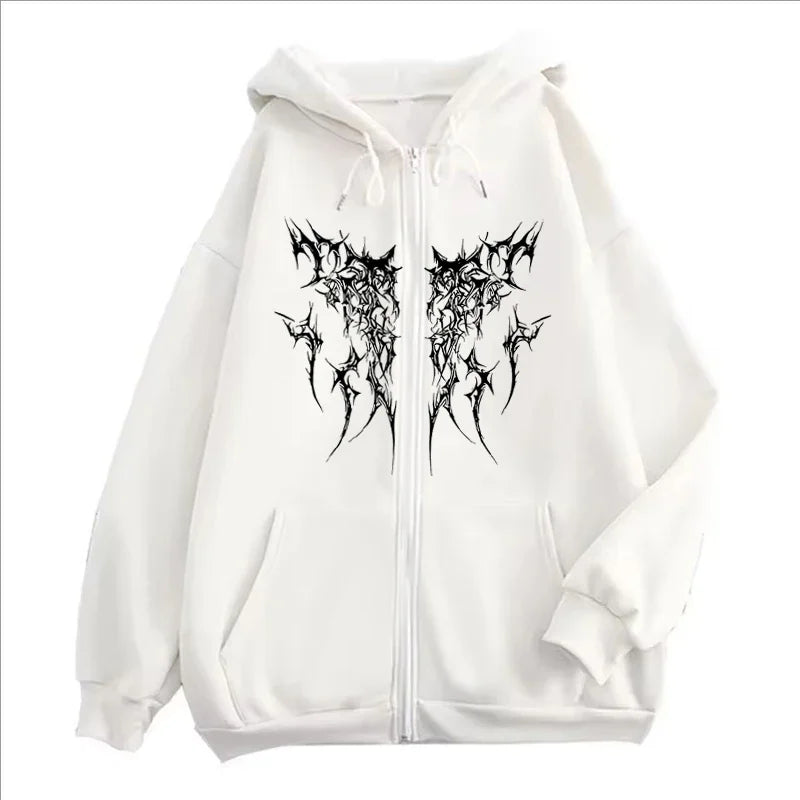 Vintage Fleece Gothic Black Zip Up Hoodie