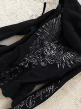 Gothic Drawstring Black Zipper Hoodie