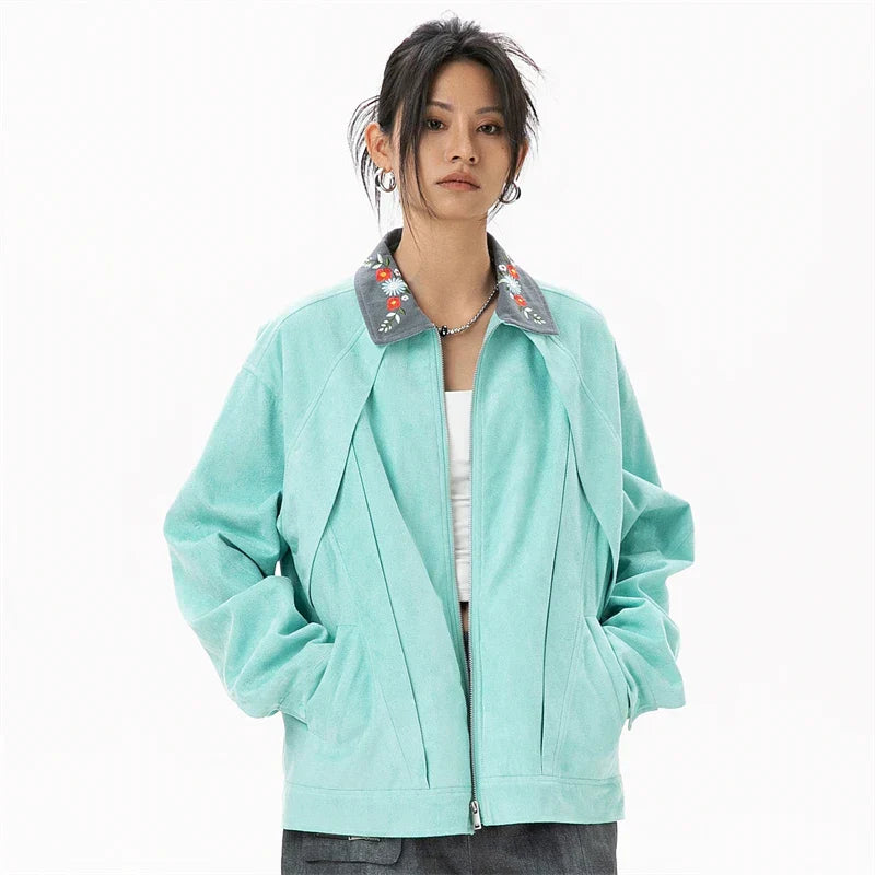 Hellgrüne bestickte College-Jacke
