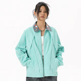 Hellgrüne bestickte College-Jacke