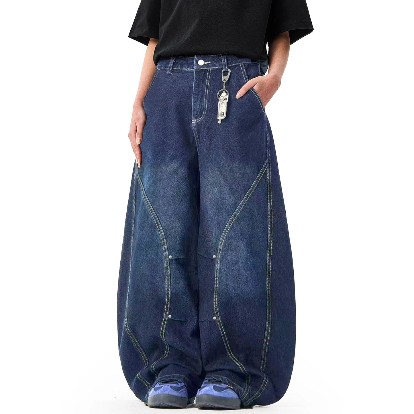 Retro Baggy Pleated Wide Leg Jeans