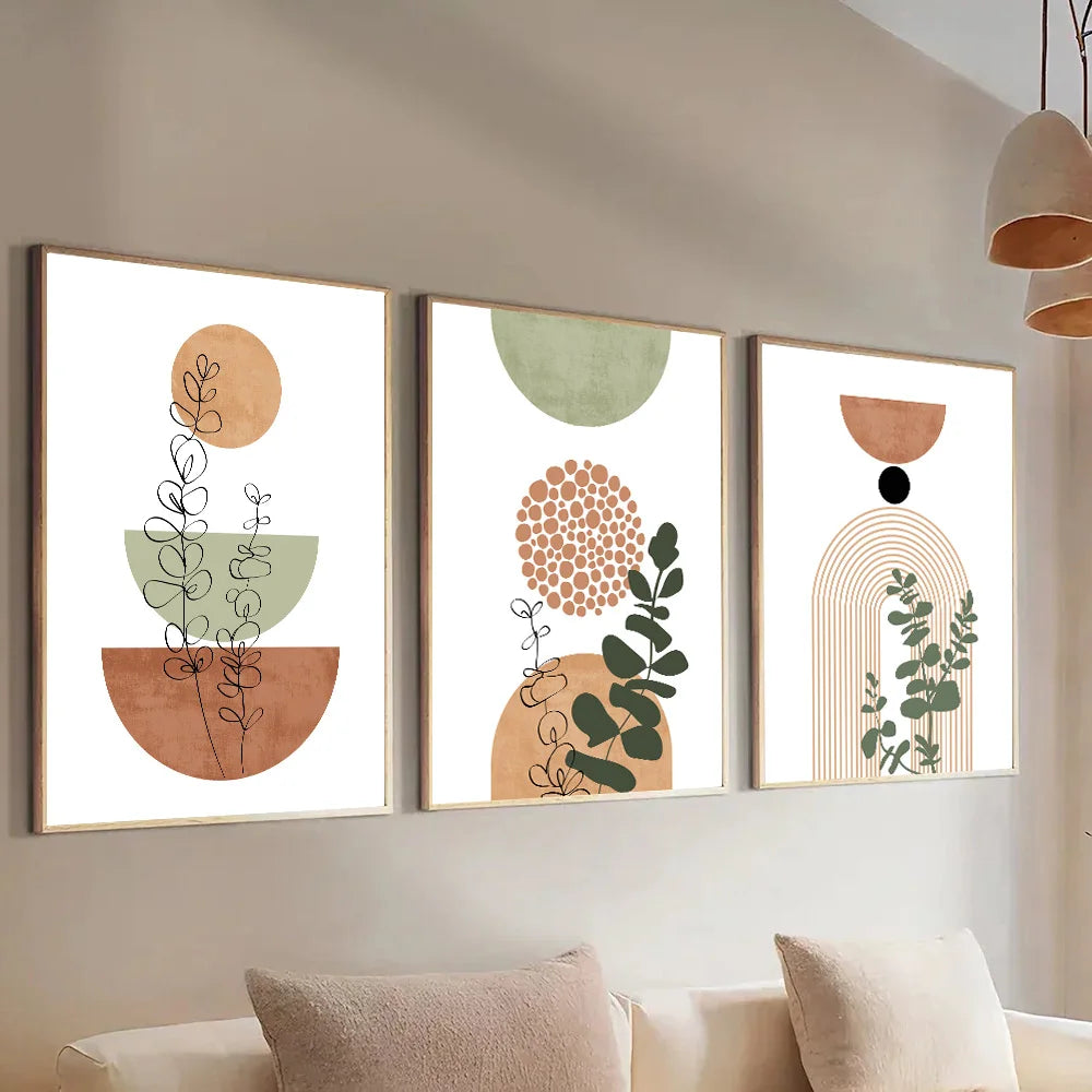 3 Modern Boho Abstract Shape Plant Poster