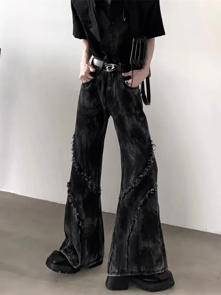 Grunge Black Washed Stacked Flare Jeans