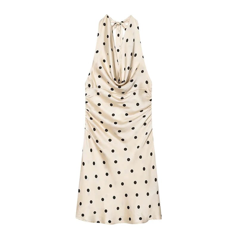 Satin Halter Neck Polka Dot Mini Dress