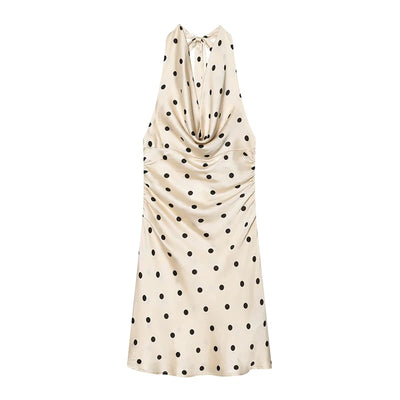 Satin-Neckholder-Minikleid mit Tupfenmuster